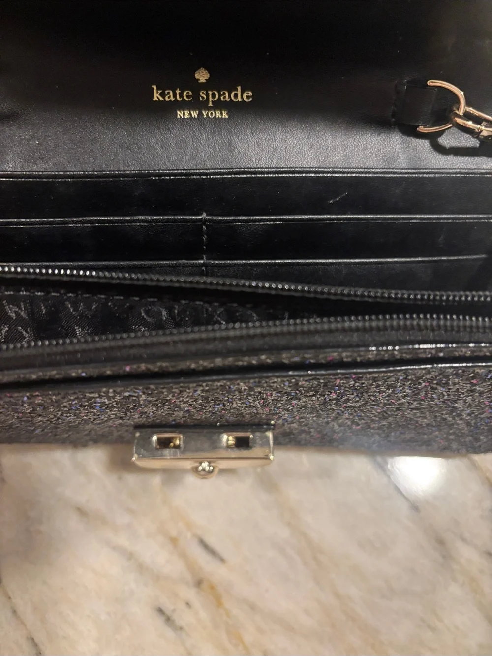 kate spade Black Sparkle Chain Clutch
